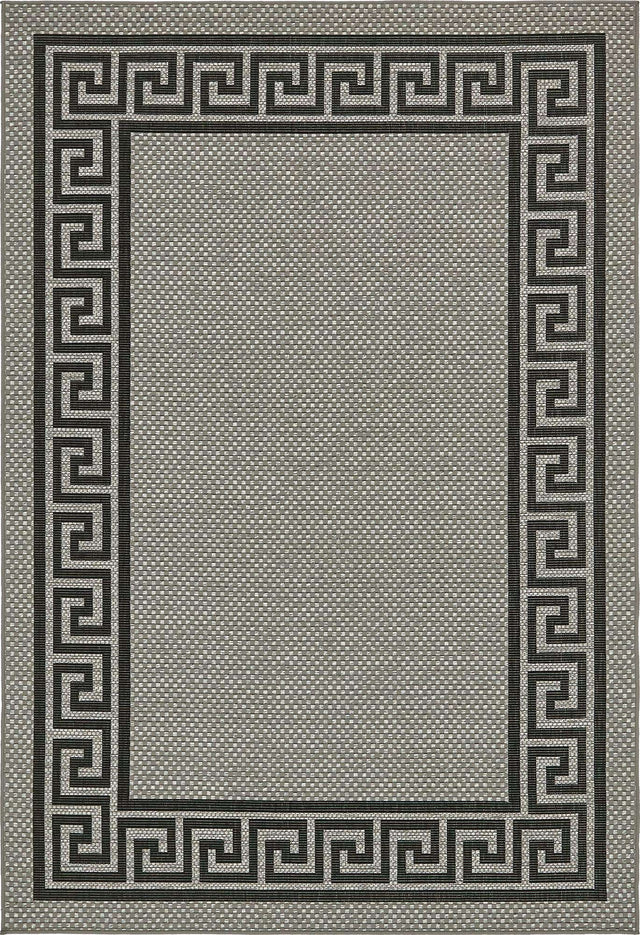 Gray 6' 1 x 9' Outdoor Border Rectangle Area Rug Weather Resistant for Patio, Deck, Terrace, Balcony, Porch 100% Polypropylene Classic Bordered Carpet for Sale at Rug Engine