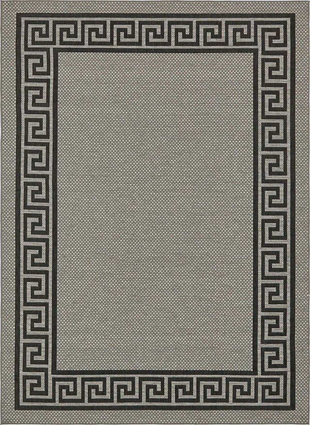 Gray 8' x 11' 4 Outdoor Border Rectangle Area Rug Weather Resistant for Patio, Deck, Terrace, Balcony, Porch 100% Polypropylene Classic Bordered Carpet for Sale at Rug Engine