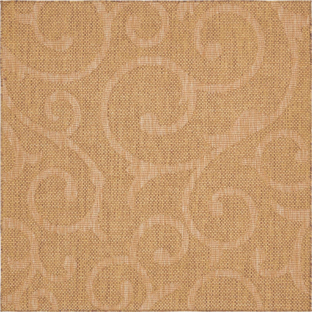 Brown 6' 1 x 6' 1 Outdoor Botanical Square Area Rug Weather Resistant for Patio, Deck, Terrace, Balcony, Porch Polypropylene Garden Floral Tropical Carpet for Sale at Rug Engine
