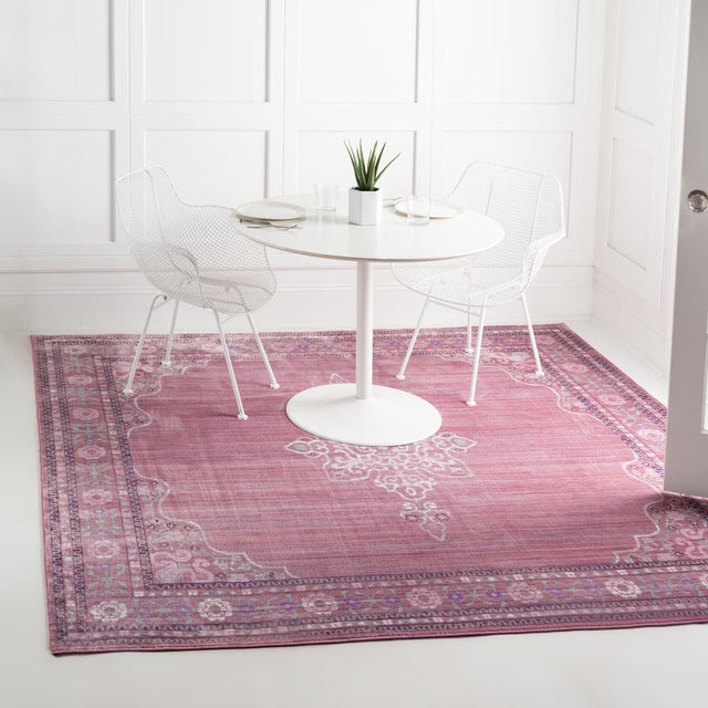 Pink 8' x 8' Austin Square Area Rug 100% Polyester Durable Cotton Backing Living Dining Room Bedroom Office Vintage Decor Carpet for Sale at Rug Engine