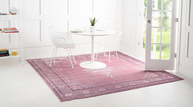 Pink 8' x 8' Austin Square Area Rug 100% Polyester Durable Cotton Backing Living Dining Room Bedroom Office Vintage Decor Carpet for Sale at Rug Engine