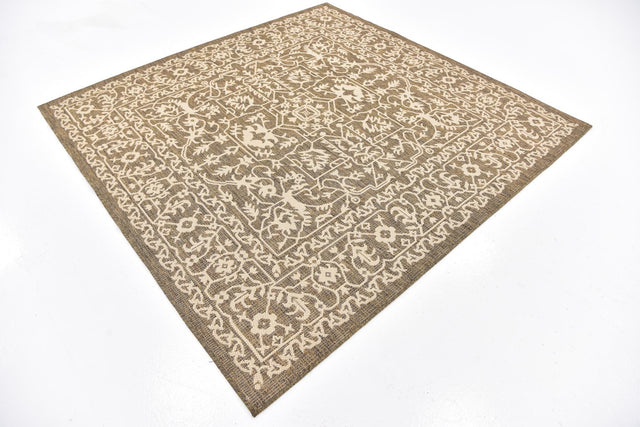 Brown 6' x 6' Outdoor Botanical Square Area Rug Weather Resistant for Patio, Deck, Terrace, Balcony, Porch Polypropylene Garden Floral Tropical Carpet for Sale at Rug Engine