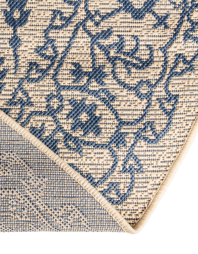 Beige and Blue 6' 1 x 6' 1 Outdoor Botanical Round Area Rug Weather Resistant for Patio, Deck, Terrace, Balcony, Porch Polypropylene Garden Floral Tropical Carpet for Sale at Rug Engine