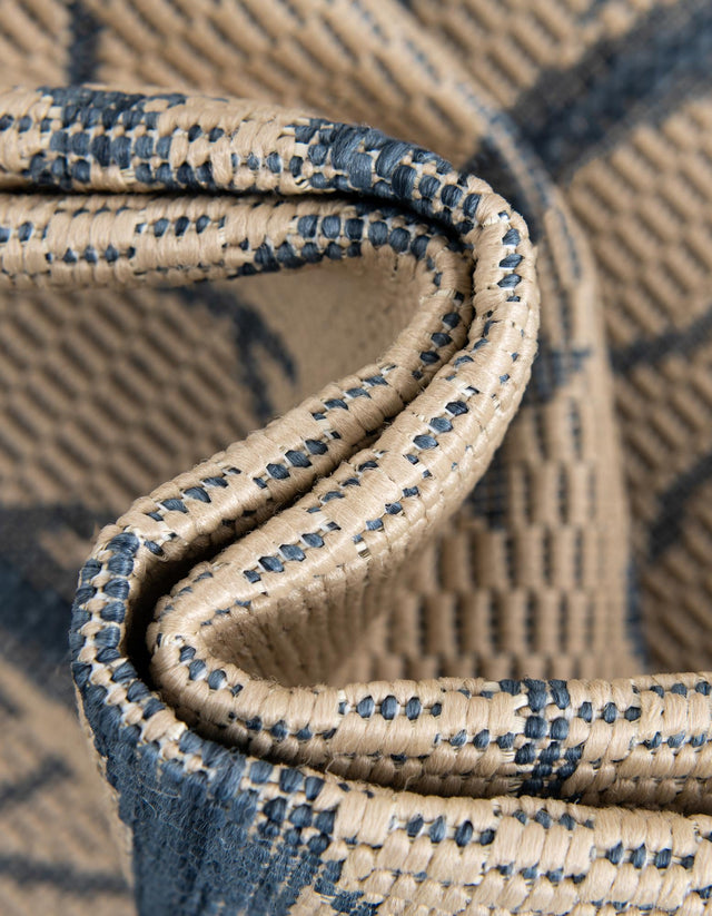 Beige and Blue 6' 1 x 6' 1 Outdoor Botanical Square Area Rug Weather Resistant for Patio, Deck, Terrace, Balcony, Porch Polypropylene Garden Floral Tropical Carpet for Sale at Rug Engine