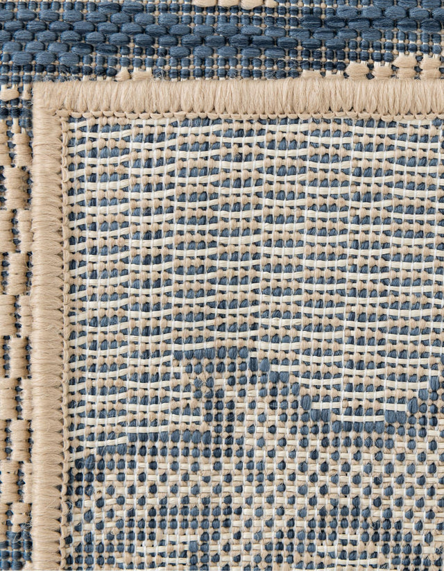 Beige and Blue 6' 1 x 6' 1 Outdoor Botanical Square Area Rug Weather Resistant for Patio, Deck, Terrace, Balcony, Porch Polypropylene Garden Floral Tropical Carpet for Sale at Rug Engine