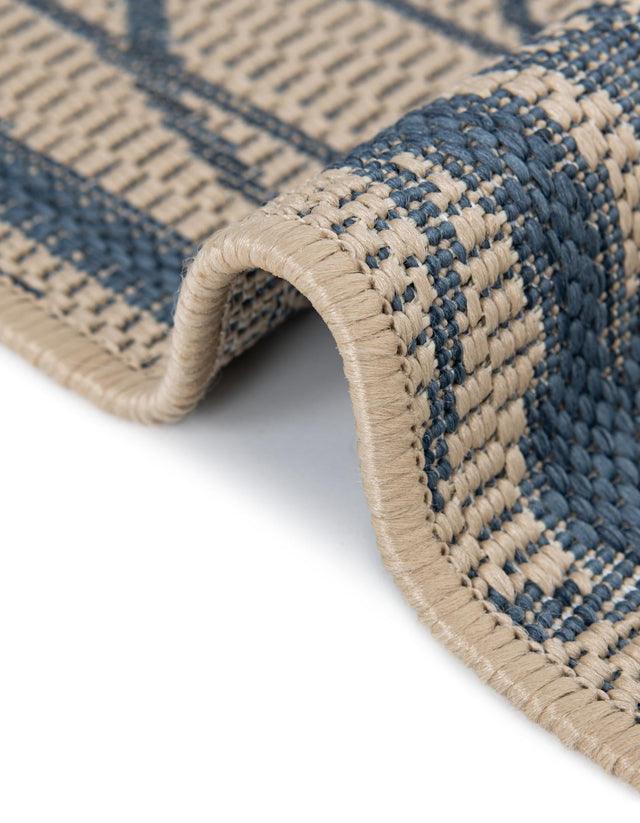 Beige and Blue 6' 1 x 6' 1 Outdoor Botanical Round Area Rug Weather Resistant for Patio, Deck, Terrace, Balcony, Porch Polypropylene Garden Floral Tropical Carpet for Sale at Rug Engine