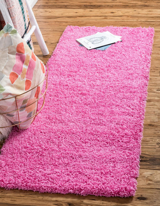 Taffy Pink 2' 7 x 19' 8 Solid Shag Runner Area Rug Thick Soft Touch Fluffy & Plush Shaggy Pile Durable Minimalist Carpet for Classic Interior Design for Sale at Rug Engine