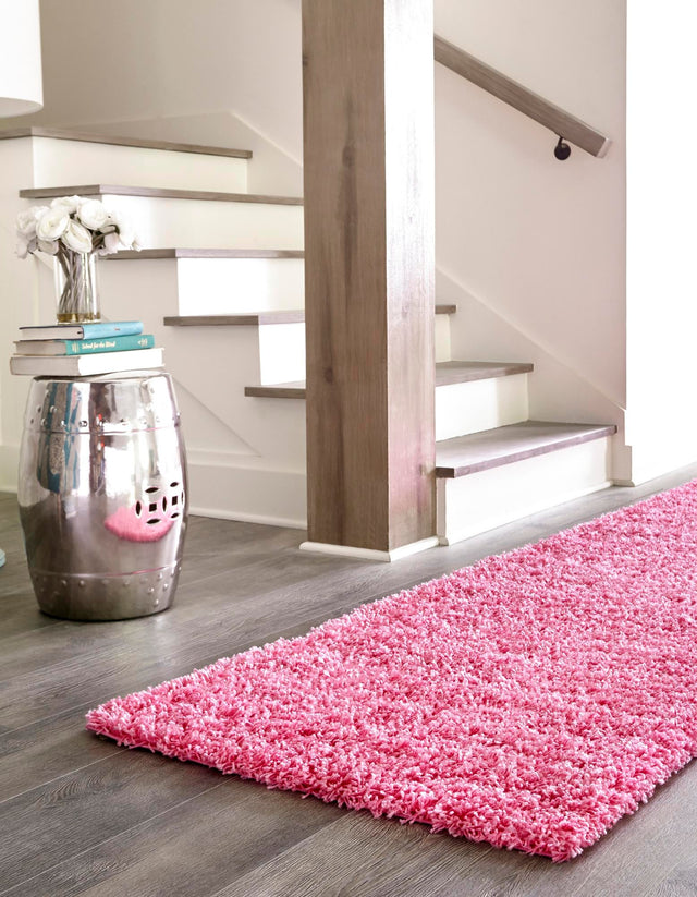 Taffy Pink 2' 7 x 19' 8 Solid Shag Runner Area Rug Thick Soft Touch Fluffy & Plush Shaggy Pile Durable Minimalist Carpet for Classic Interior Design for Sale at Rug Engine