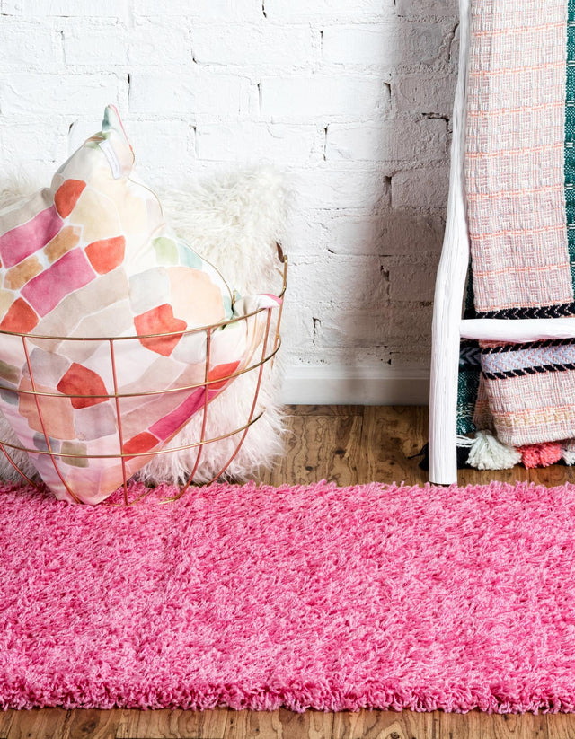 Taffy Pink 2' 7 x 19' 8 Solid Shag Runner Area Rug Thick Soft Touch Fluffy & Plush Shaggy Pile Durable Minimalist Carpet for Classic Interior Design for Sale at Rug Engine