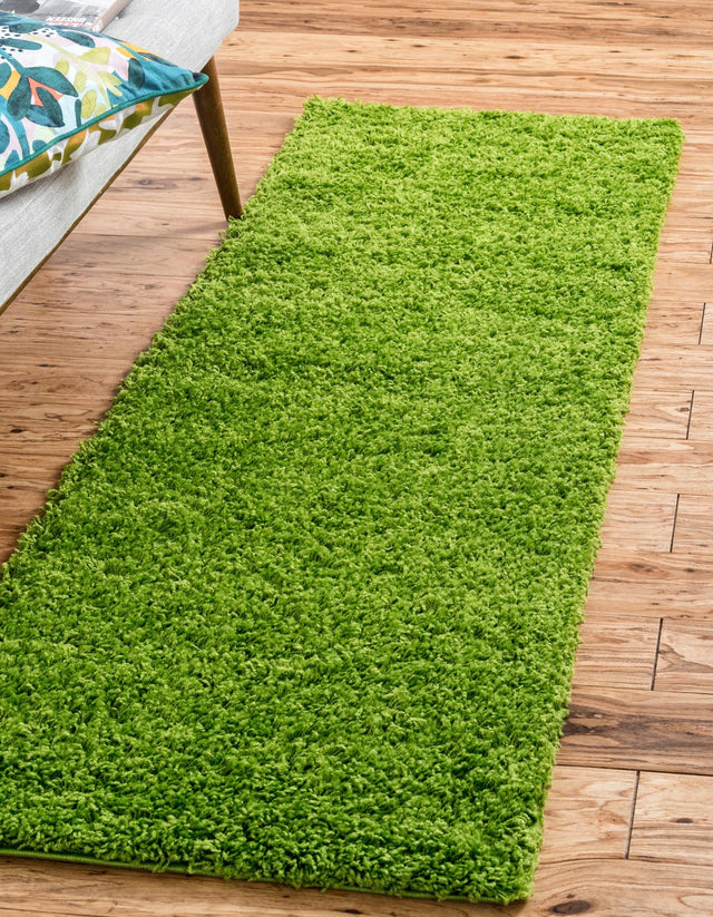 Grass Green 2' 7 x 10' Solid Shag Runner Area Rug Thick Soft Touch Fluffy & Plush Shaggy Pile Durable Minimalist Carpet for Classic Interior Design for Sale at Rug Engine
