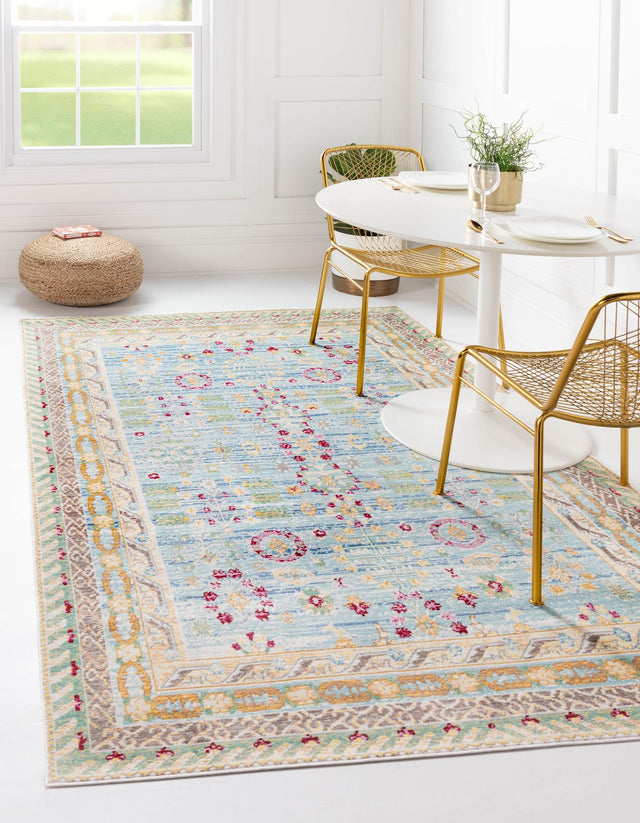 Blue 4' 1 x 6' 1 Austin Rectangle Area Rug 100% Polyester Durable Cotton Backing Living Dining Room Bedroom Office Vintage Decor Carpet for Sale at Rug Engine