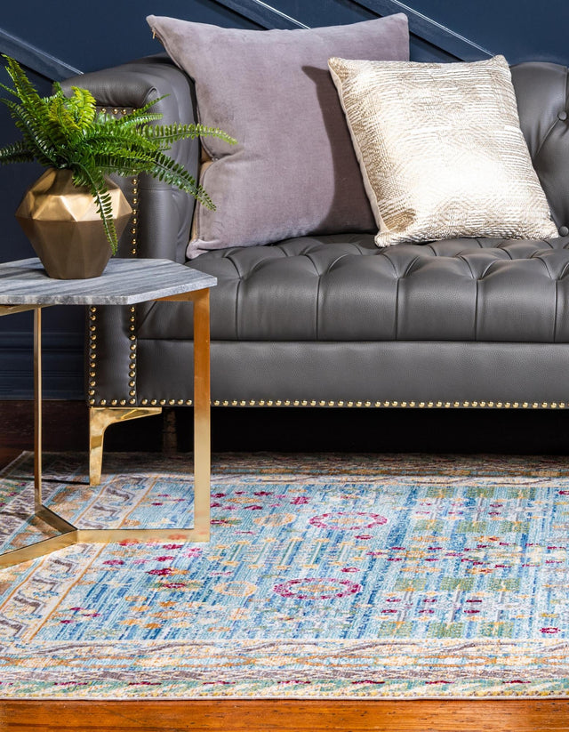 Blue 4' 1 x 6' 1 Austin Rectangle Area Rug 100% Polyester Durable Cotton Backing Living Dining Room Bedroom Office Vintage Decor Carpet for Sale at Rug Engine