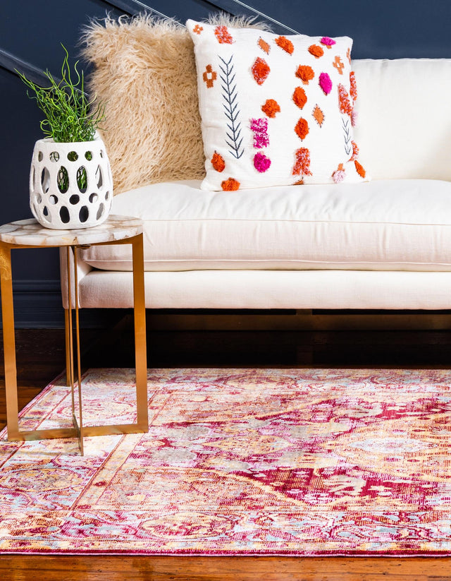 Red 4' 1 x 6' 1 Austin Rectangle Area Rug 100% Polyester Durable Cotton Backing Living Dining Room Bedroom Office Vintage Decor Carpet for Sale at Rug Engine