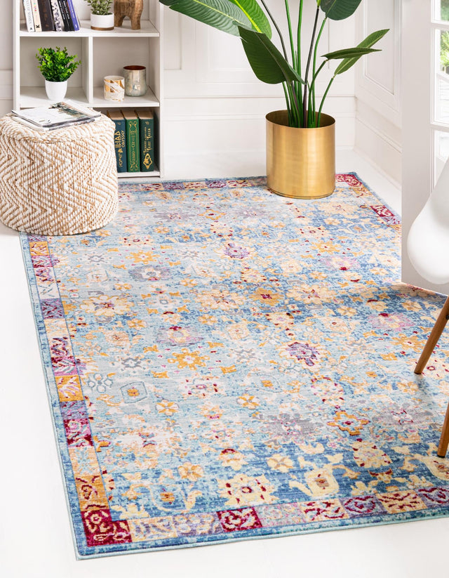 Blue 4' 1 x 6' 1 Austin Rectangle Area Rug 100% Polyester Durable Cotton Backing Living Dining Room Bedroom Office Vintage Decor Carpet for Sale at Rug Engine