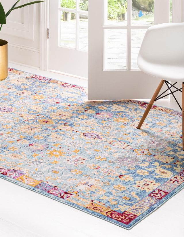 Blue 4' 1 x 6' 1 Austin Rectangle Area Rug 100% Polyester Durable Cotton Backing Living Dining Room Bedroom Office Vintage Decor Carpet for Sale at Rug Engine