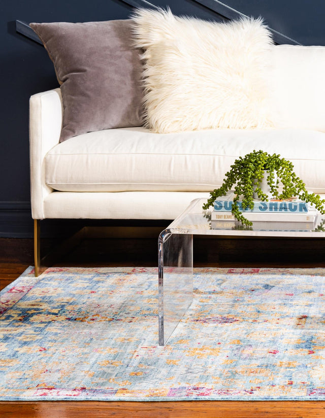 Blue 4' 1 x 6' 1 Austin Rectangle Area Rug 100% Polyester Durable Cotton Backing Living Dining Room Bedroom Office Vintage Decor Carpet for Sale at Rug Engine