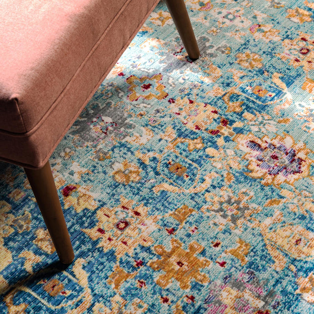 Blue 4' 1 x 6' 1 Austin Rectangle Area Rug 100% Polyester Durable Cotton Backing Living Dining Room Bedroom Office Vintage Decor Carpet for Sale at Rug Engine