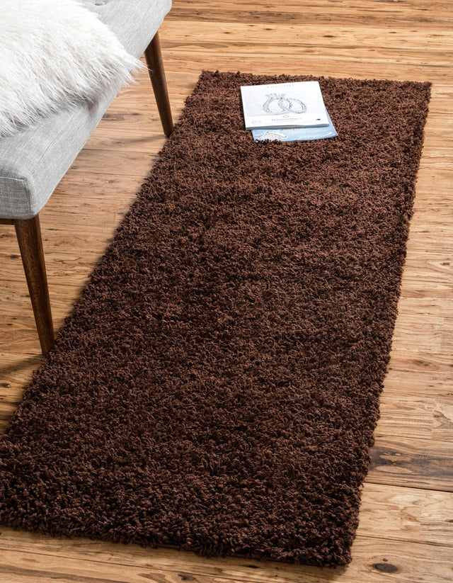 Chocolate Brown 2' 7 x 16' 5 Solid Shag Runner Area Rug Thick Soft Touch Fluffy & Plush Shaggy Pile Durable Minimalist Carpet for Classic Interior Design for Sale at Rug Engine