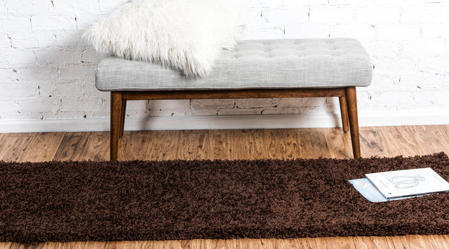 Chocolate Brown 2' 1 x 6' 5 Solid Shag Runner Area Rug Thick Soft Touch Fluffy & Plush Shaggy Pile Durable Minimalist Carpet for Classic Interior Design for Sale at Rug Engine