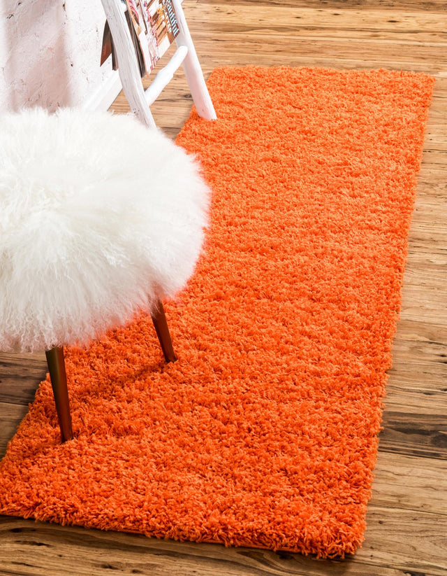 Tiger Orange 2' 7 x 19' 8 Solid Shag Runner Area Rug Thick Soft Touch Fluffy & Plush Shaggy Pile Durable Minimalist Carpet for Classic Interior Design for Sale at Rug Engine
