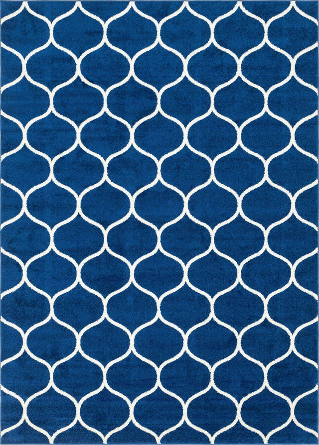 Navy Blue 9' x 12' Trellis Frieze Rectangle Area Rug Geometric Modern Unique Stain Resistant Easy Clean Carpet for Living, Dining, Bedrooms, Office for Sale at Rug Engine