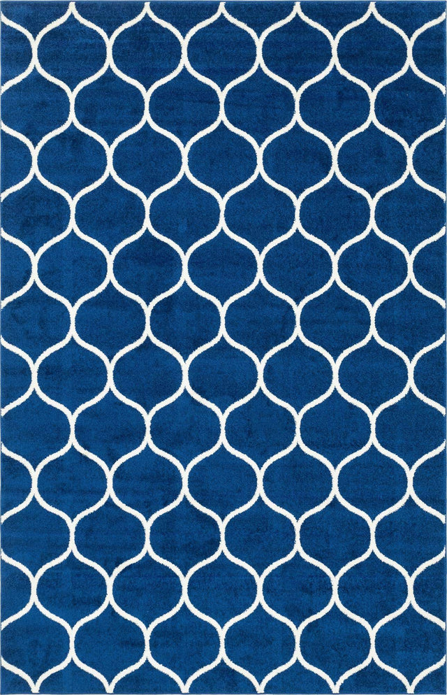 Navy Blue 4' 1 x 6' 1 Trellis Frieze Rectangle Area Rug Geometric Modern Unique Stain Resistant Easy Clean Carpet for Living, Dining, Bedrooms, Office for Sale at Rug Engine