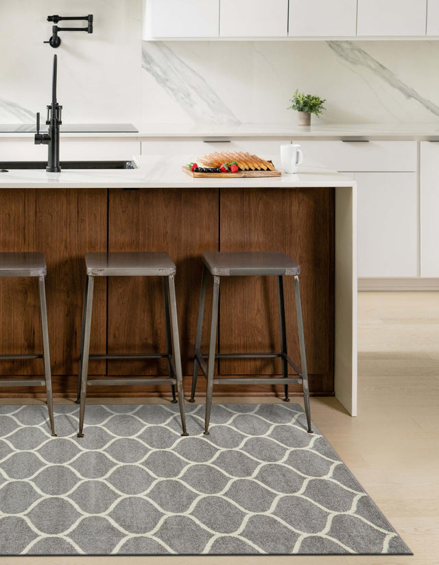 Light Gray 4' 1 x 6' 1 Trellis Frieze Rectangle Area Rug Geometric Modern Unique Stain Resistant Easy Clean Carpet for Living, Dining, Bedrooms, Office for Sale at Rug Engine
