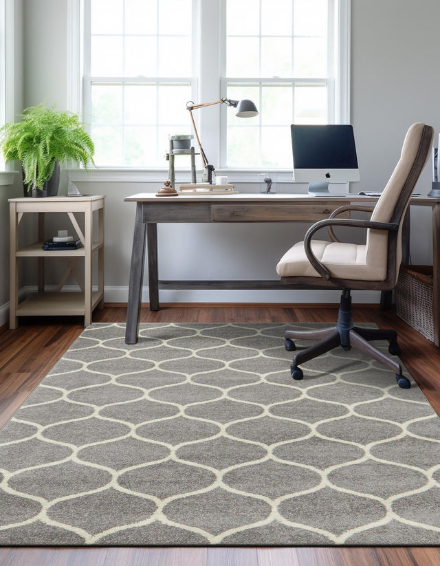 Light Gray 4' 1 x 6' 1 Trellis Frieze Rectangle Area Rug Geometric Modern Unique Stain Resistant Easy Clean Carpet for Living, Dining, Bedrooms, Office for Sale at Rug Engine