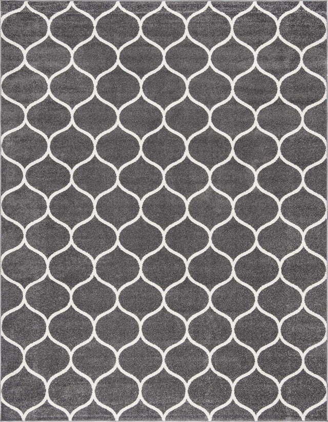 Dark Gray 7' 10 x 10' Trellis Frieze Rectangle Area Rug Geometric Modern Unique Stain Resistant Easy Clean Carpet for Living, Dining, Bedrooms, Office for Sale at Rug Engine