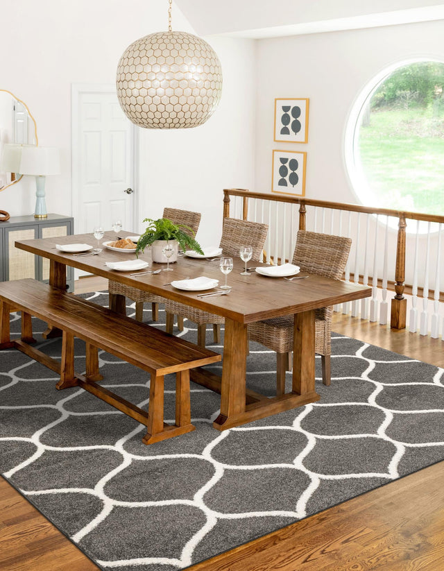 Dark Gray 7' 10 x 10' Trellis Frieze Rectangle Area Rug Geometric Modern Unique Stain Resistant Easy Clean Carpet for Living, Dining, Bedrooms, Office for Sale at Rug Engine