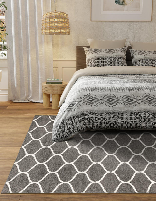 Dark Gray 10' x 13' 1 Trellis Frieze Rectangle Area Rug Geometric Modern Unique Stain Resistant Easy Clean Carpet for Living, Dining, Bedrooms, Office for Sale at Rug Engine