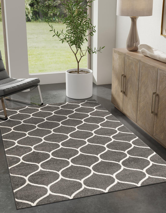 Dark Gray 10' x 13' 1 Trellis Frieze Rectangle Area Rug Geometric Modern Unique Stain Resistant Easy Clean Carpet for Living, Dining, Bedrooms, Office for Sale at Rug Engine