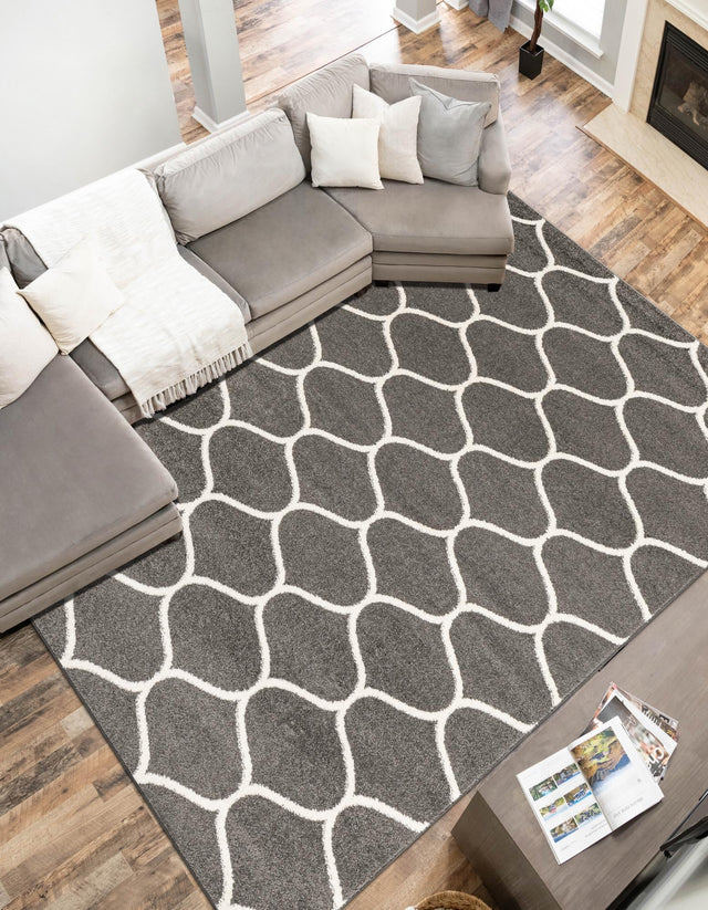 Dark Gray 10' x 13' 1 Trellis Frieze Rectangle Area Rug Geometric Modern Unique Stain Resistant Easy Clean Carpet for Living, Dining, Bedrooms, Office for Sale at Rug Engine