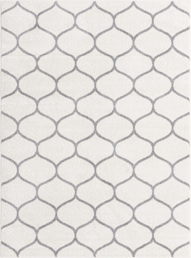 Ivory 9' x 12' Trellis Frieze Rectangle Area Rug Geometric Modern Unique Stain Resistant Easy Clean Carpet for Living, Dining, Bedrooms, Office for Sale at Rug Engine