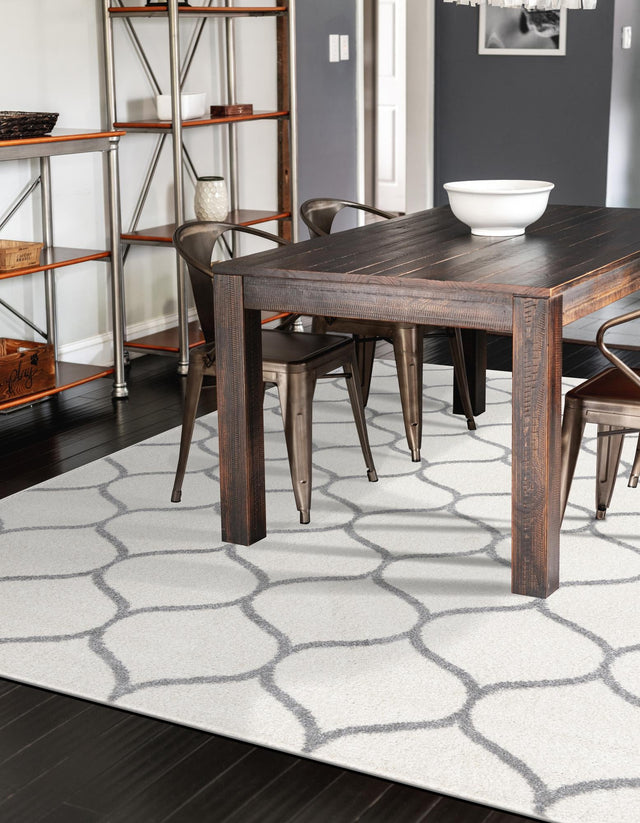 Ivory 5' 3 x 8' Trellis Frieze Rectangle Area Rug Geometric Modern Unique Stain Resistant Easy Clean Carpet for Living, Dining, Bedrooms, Office for Sale at Rug Engine