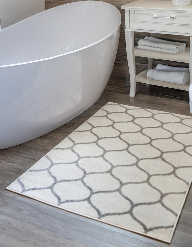 Ivory 7' 10 x 11' Trellis Frieze Rectangle Area Rug Geometric Modern Unique Stain Resistant Easy Clean Carpet for Living, Dining, Bedrooms, Office for Sale at Rug Engine