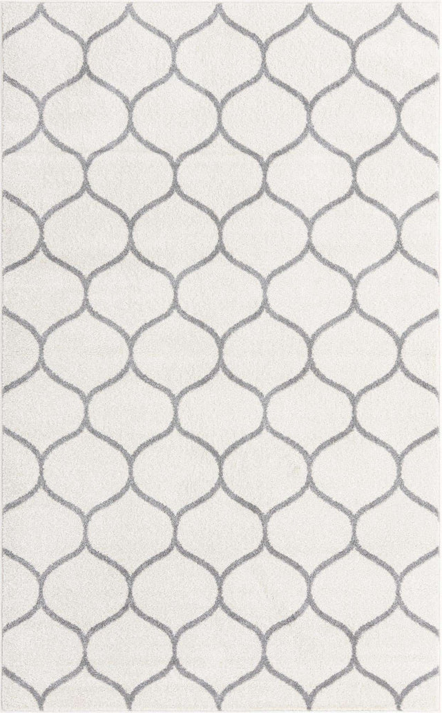 Ivory 5' 3 x 8' Trellis Frieze Rectangle Area Rug Geometric Modern Unique Stain Resistant Easy Clean Carpet for Living, Dining, Bedrooms, Office for Sale at Rug Engine