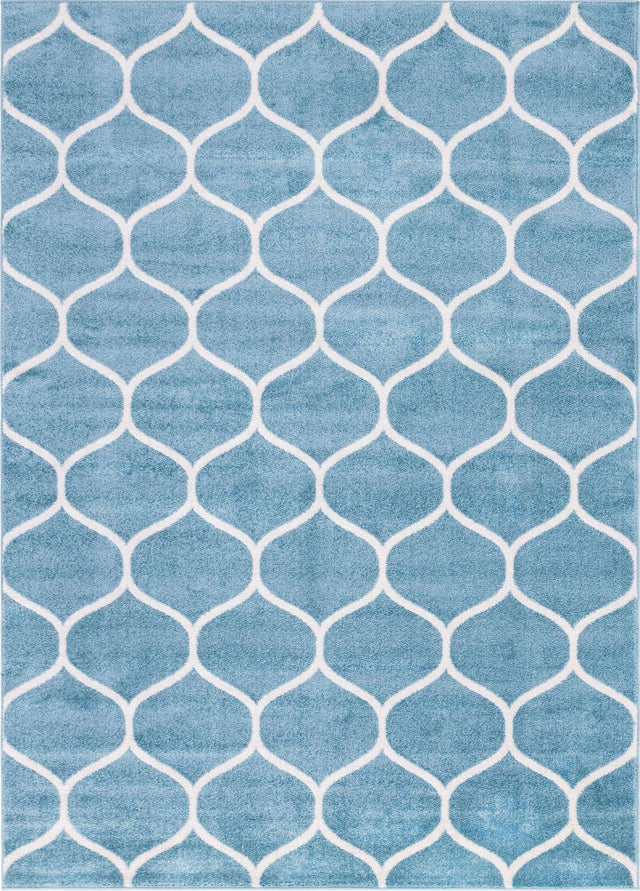 Light Blue 9' x 12' Trellis Frieze Rectangle Area Rug Geometric Modern Unique Stain Resistant Easy Clean Carpet for Living, Dining, Bedrooms, Office for Sale at Rug Engine