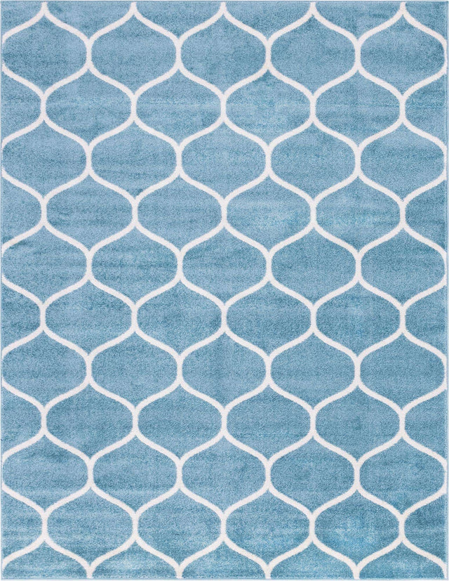 Light Blue 7' 10 x 10' Trellis Frieze Rectangle Area Rug Geometric Modern Unique Stain Resistant Easy Clean Carpet for Living, Dining, Bedrooms, Office for Sale at Rug Engine