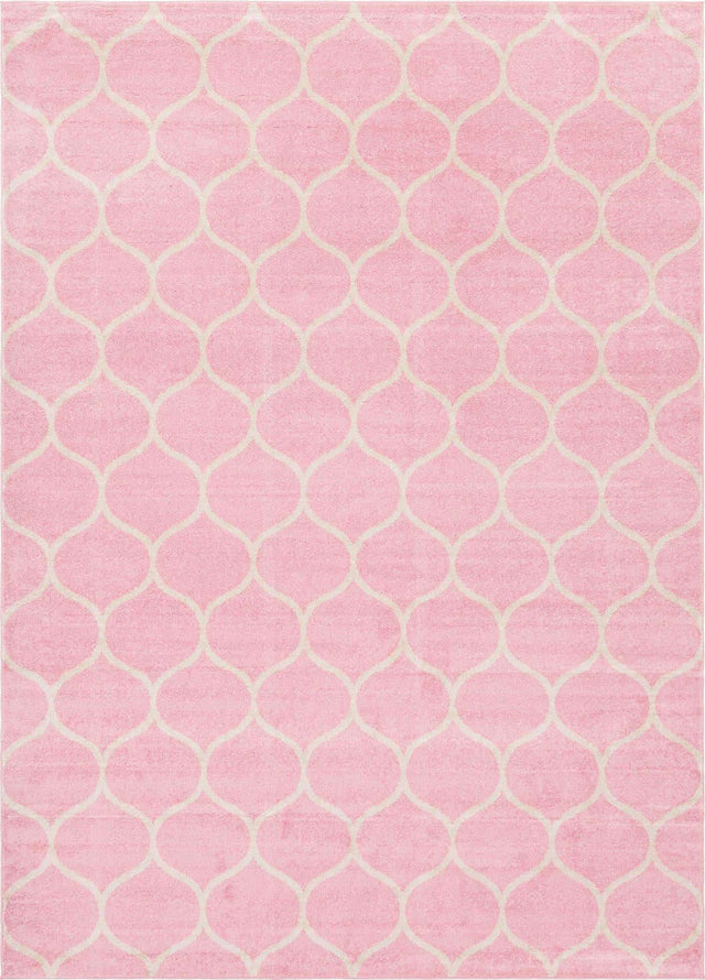 Light Pink 9' x 12' Trellis Frieze Rectangle Area Rug Geometric Modern Unique Stain Resistant Easy Clean Carpet for Living, Dining, Bedrooms, Office for Sale at Rug Engine