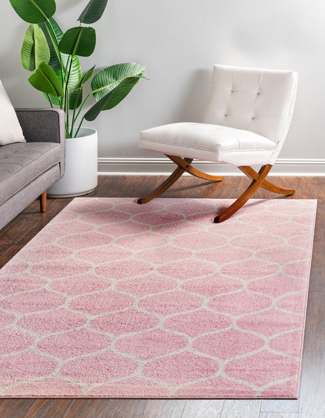 Light Pink 9' x 12' Trellis Frieze Rectangle Area Rug Geometric Modern Unique Stain Resistant Easy Clean Carpet for Living, Dining, Bedrooms, Office for Sale at Rug Engine