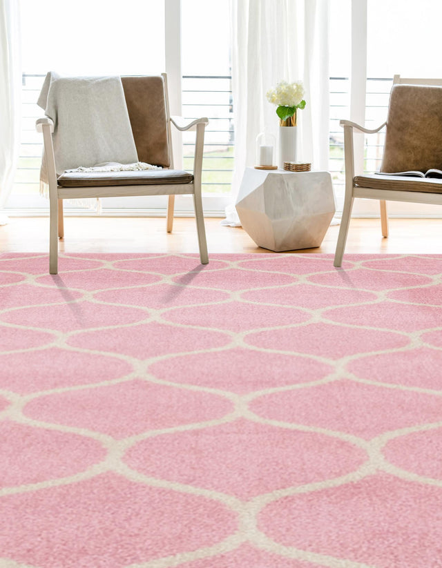 Light Pink 9' x 12' Trellis Frieze Rectangle Area Rug Geometric Modern Unique Stain Resistant Easy Clean Carpet for Living, Dining, Bedrooms, Office for Sale at Rug Engine