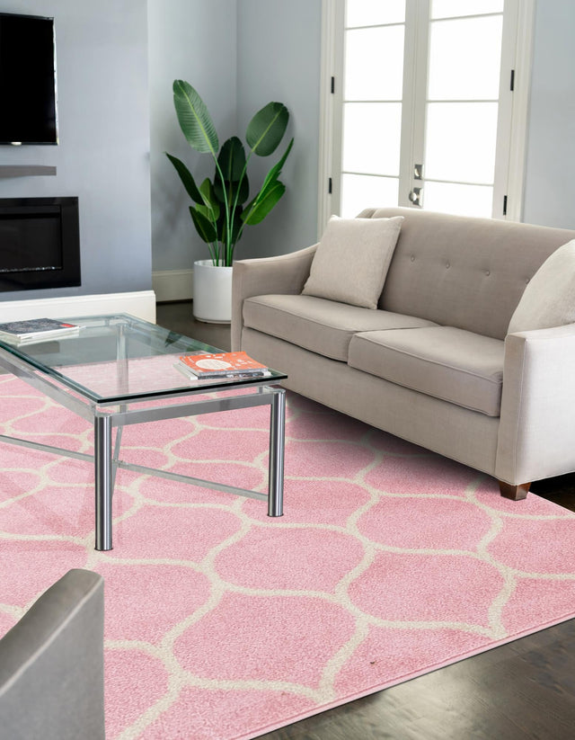 Light Pink 9' x 12' Trellis Frieze Rectangle Area Rug Geometric Modern Unique Stain Resistant Easy Clean Carpet for Living, Dining, Bedrooms, Office for Sale at Rug Engine