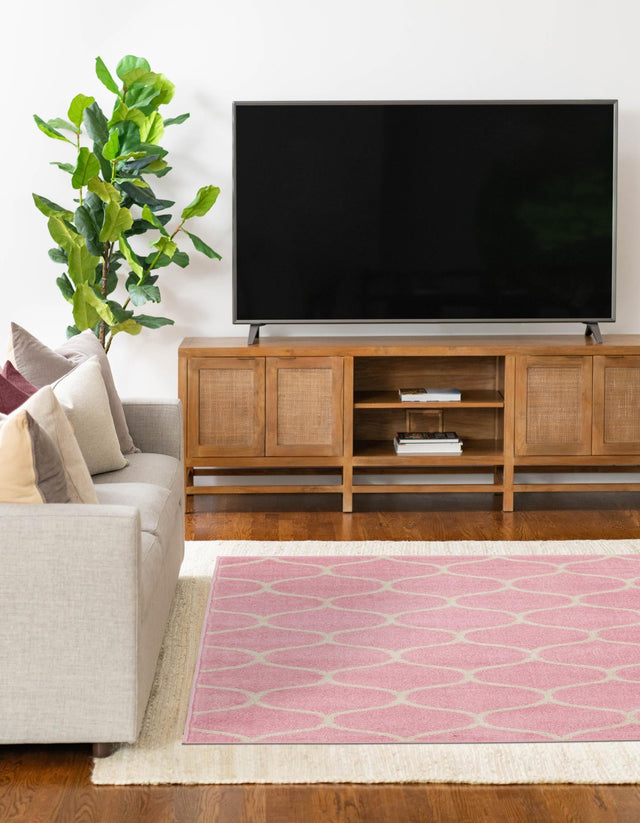 Light Pink 9' x 12' Trellis Frieze Rectangle Area Rug Geometric Modern Unique Stain Resistant Easy Clean Carpet for Living, Dining, Bedrooms, Office for Sale at Rug Engine