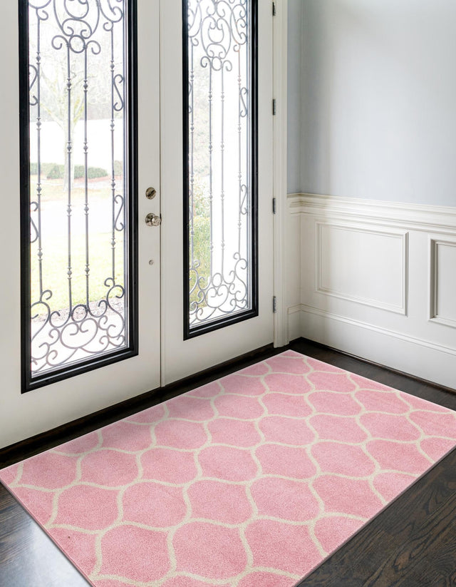 Light Pink 9' x 12' Trellis Frieze Rectangle Area Rug Geometric Modern Unique Stain Resistant Easy Clean Carpet for Living, Dining, Bedrooms, Office for Sale at Rug Engine