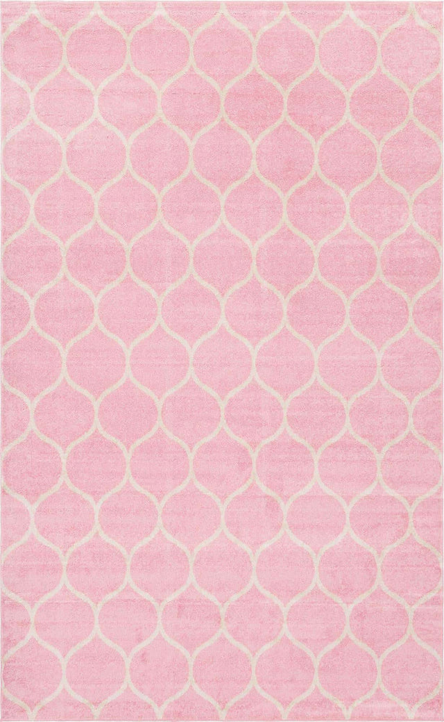 Light Pink 5' 3 x 8' Trellis Frieze Rectangle Area Rug Geometric Modern Unique Stain Resistant Easy Clean Carpet for Living, Dining, Bedrooms, Office for Sale at Rug Engine