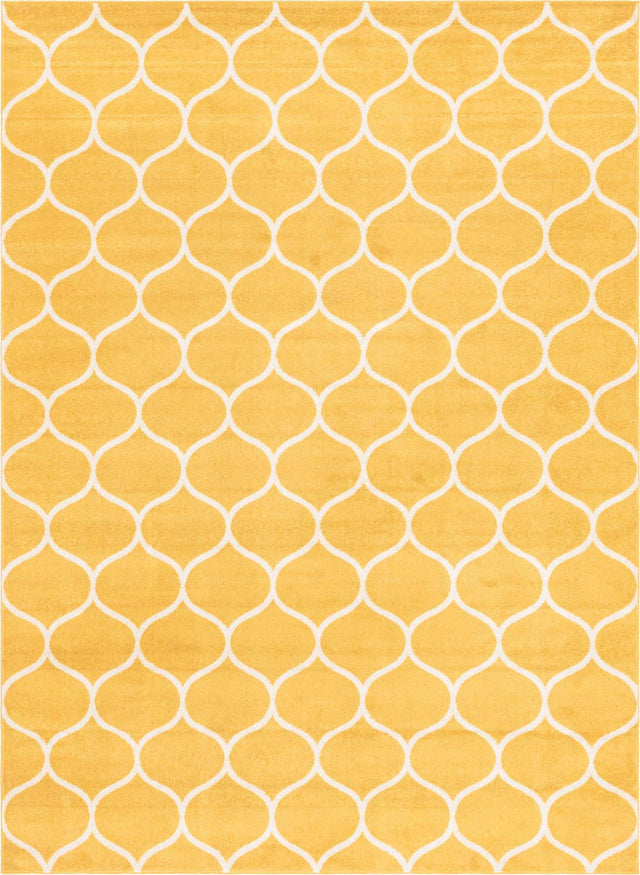 Yellow 9' x 12' Trellis Frieze Rectangle Area Rug Geometric Modern Unique Stain Resistant Easy Clean Carpet for Living, Dining, Bedrooms, Office for Sale at Rug Engine