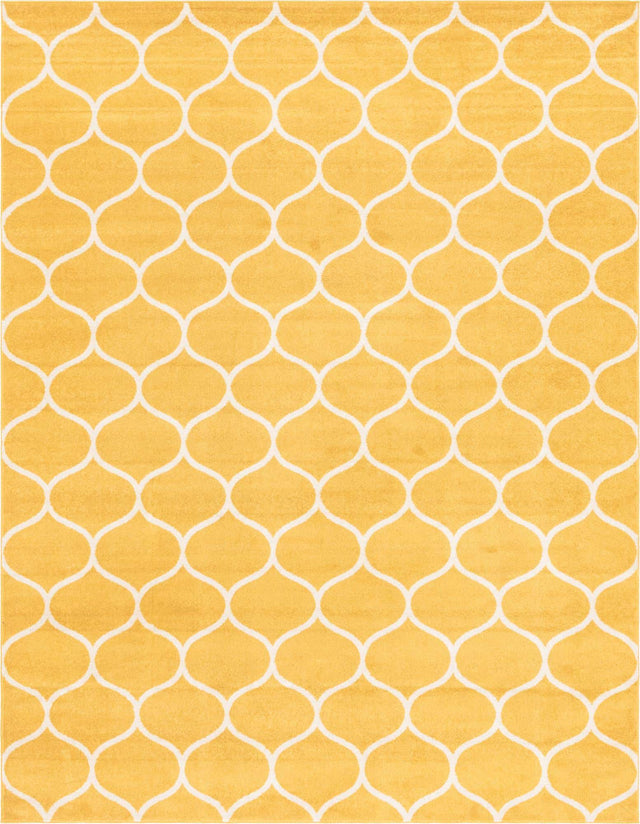 Yellow 7' 10 x 10' Trellis Frieze Rectangle Area Rug Geometric Modern Unique Stain Resistant Easy Clean Carpet for Living, Dining, Bedrooms, Office for Sale at Rug Engine