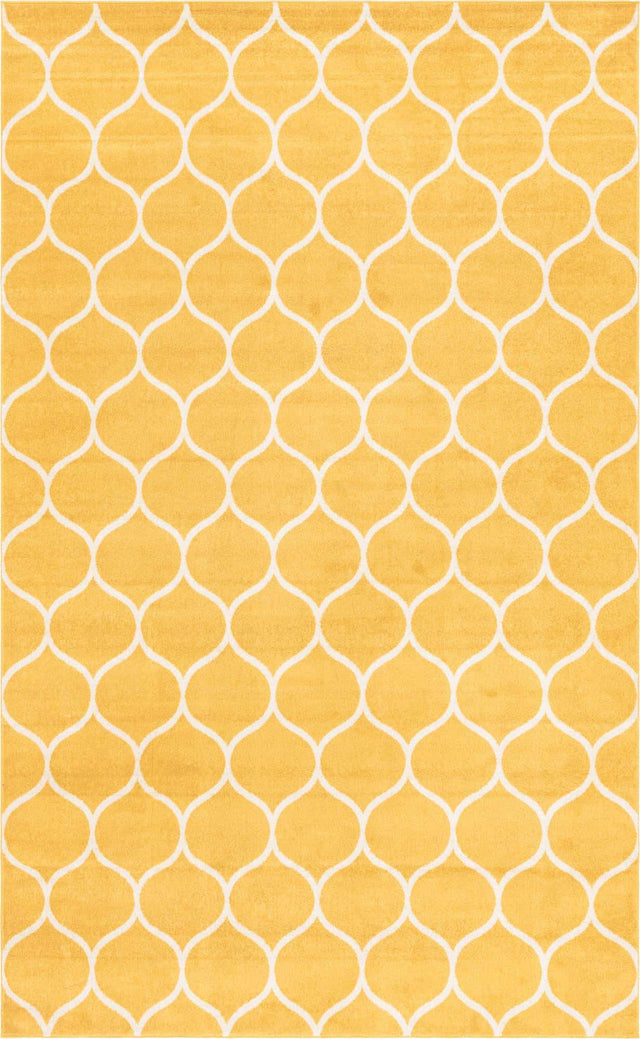 Yellow 5' 3 x 8' Trellis Frieze Rectangle Area Rug Geometric Modern Unique Stain Resistant Easy Clean Carpet for Living, Dining, Bedrooms, Office for Sale at Rug Engine