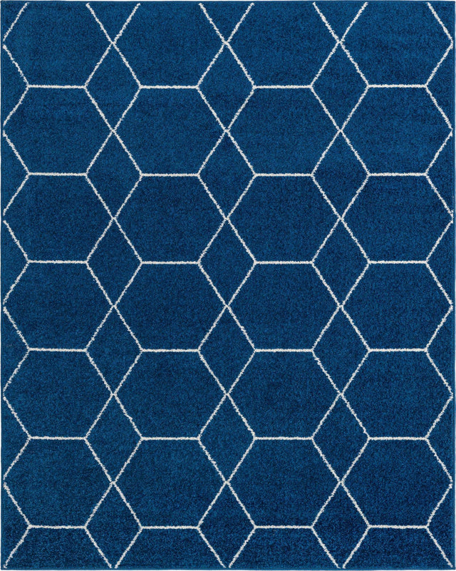 Navy Blue 7' 10 x 10' Trellis Frieze Rectangle Area Rug Geometric Modern Unique Stain Resistant Easy Clean Carpet for Living, Dining, Bedrooms, Office for Sale at Rug Engine